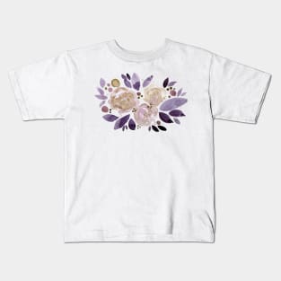 Watercolor flower bouquet - purple and beige Kids T-Shirt
